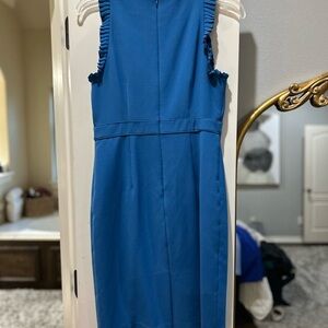 Blue Sleeveless Dress with Ruffle Details